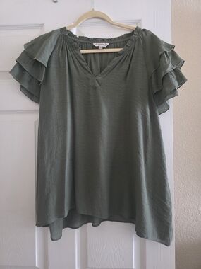 Nanette Lepore Olive Green Textured Shirt